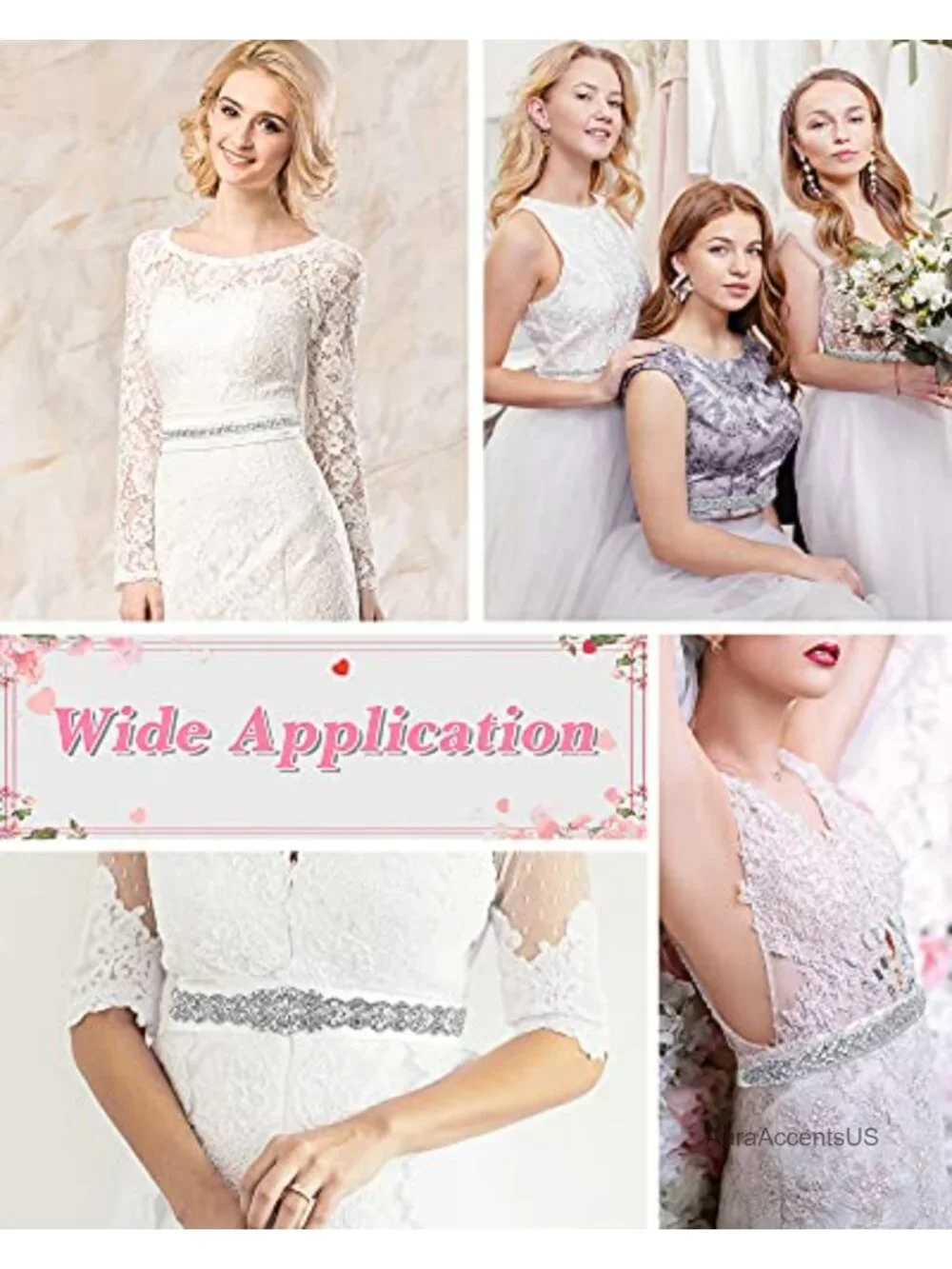 3 Pcs Rhinestone Bridal Belts Organza Ribbon Wedding Sash Crystal Belts